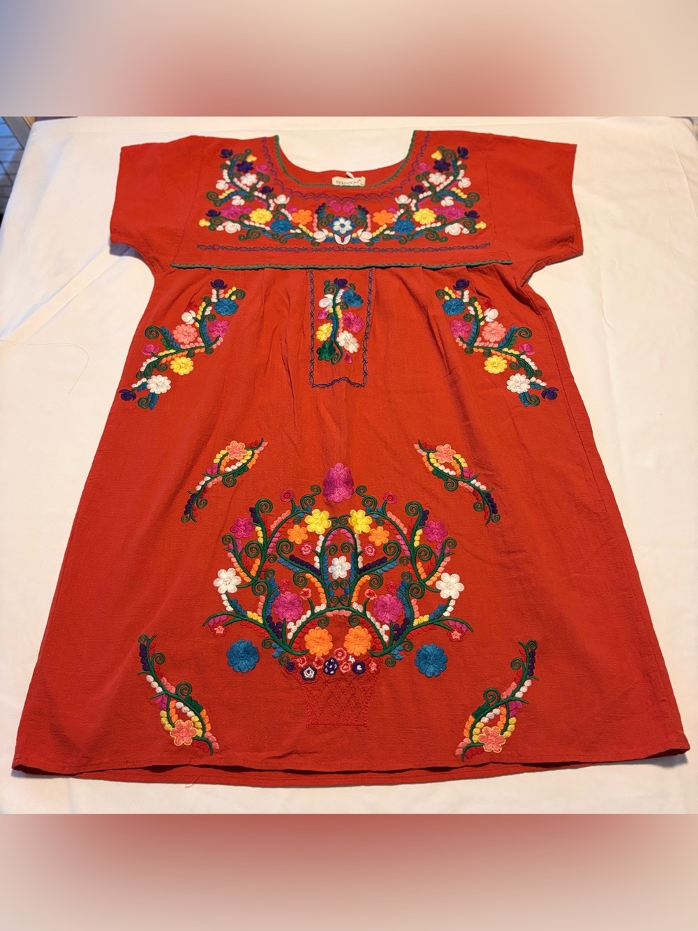 Embroidered Red Embroidered Mexican Women’s Dress SZ L